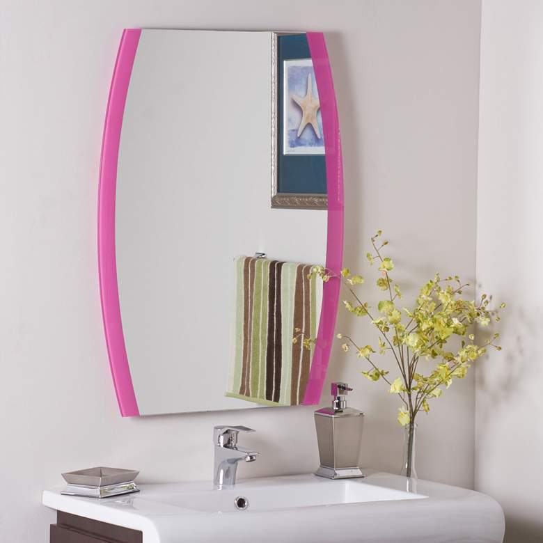 Image 1 Paula&#39;s Pink 23 1/2 inch x 31 1/2 inch Oval Frameless Wall Mirror