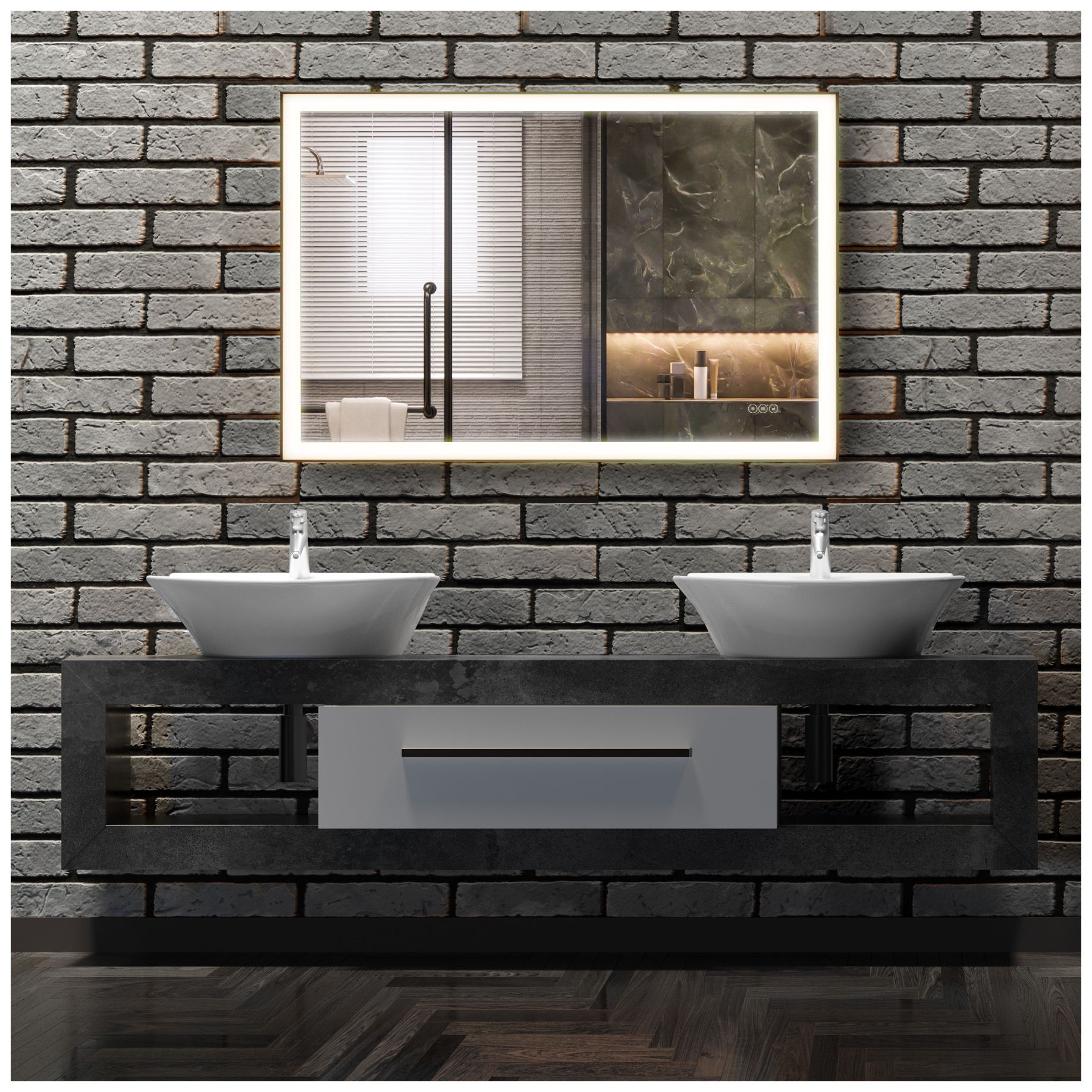 Image 7 Paulding LED Rectangle Frontlit Mirror with Black Frame more views