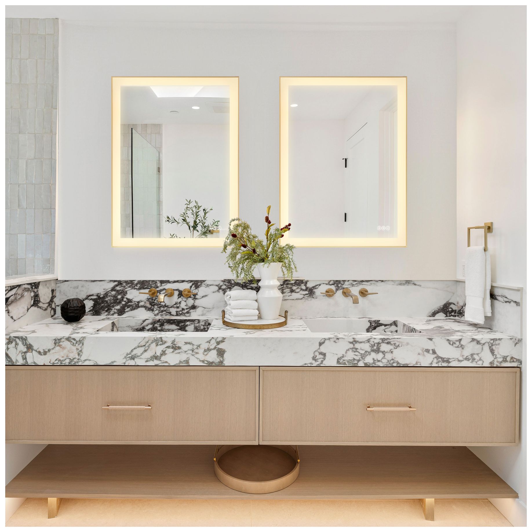 Image 4 Paulding LED Rectangle Frontlit Mirror with Gold Frame more views