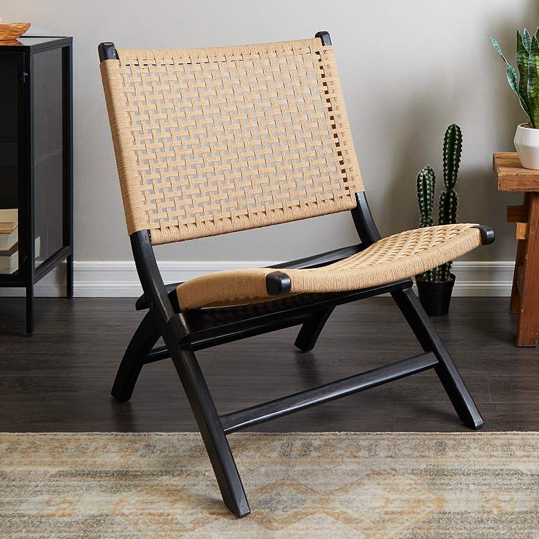 Image 1 Pauli Black Wood Woven Folding Accent Chair