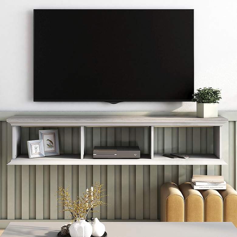 Image 1 Pauly 63" Wide Gray Oak White Wood 3-Shelf Floating TV Stand