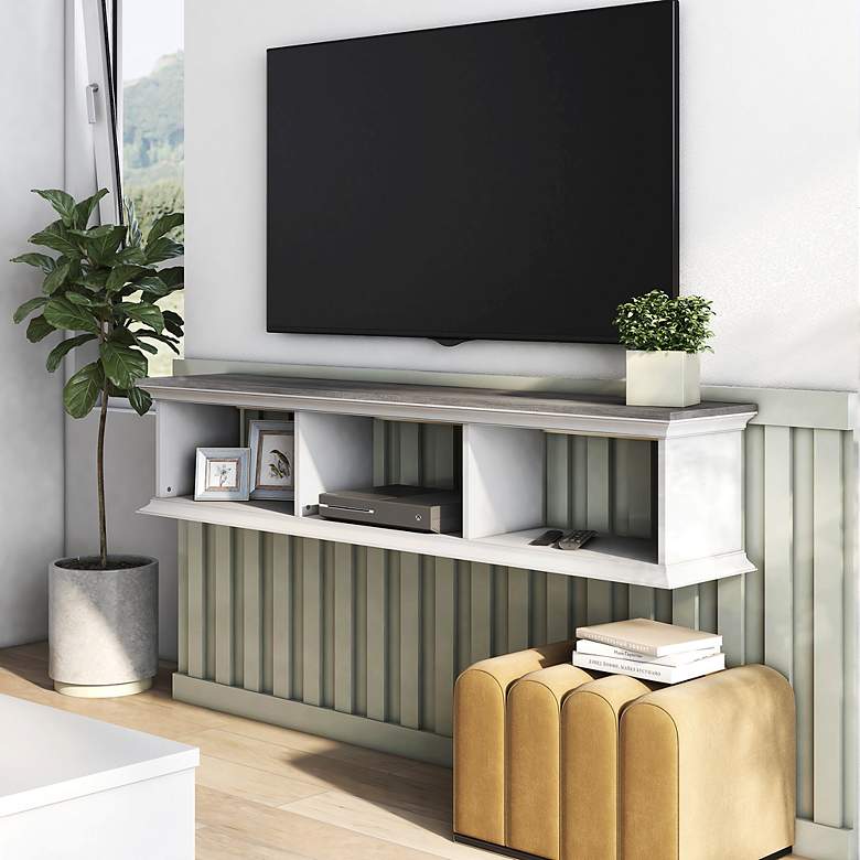 Image 5 Pauly 63" Wide Gray Oak White Wood 3-Shelf Floating TV Stand more views