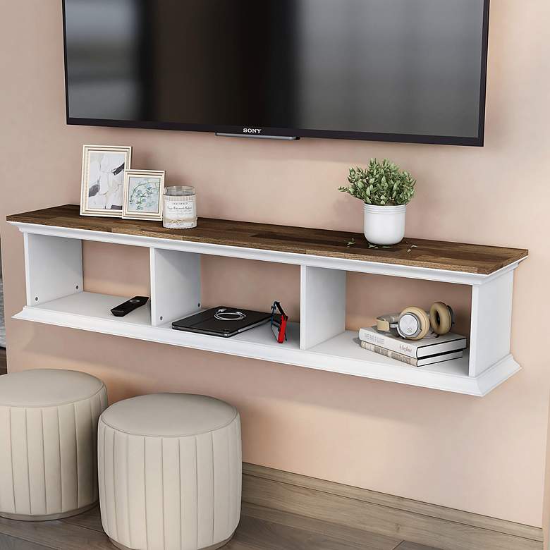Image 1 Pauly 63" Wide Hickory White Wood 3-Shelf Floating TV Stand