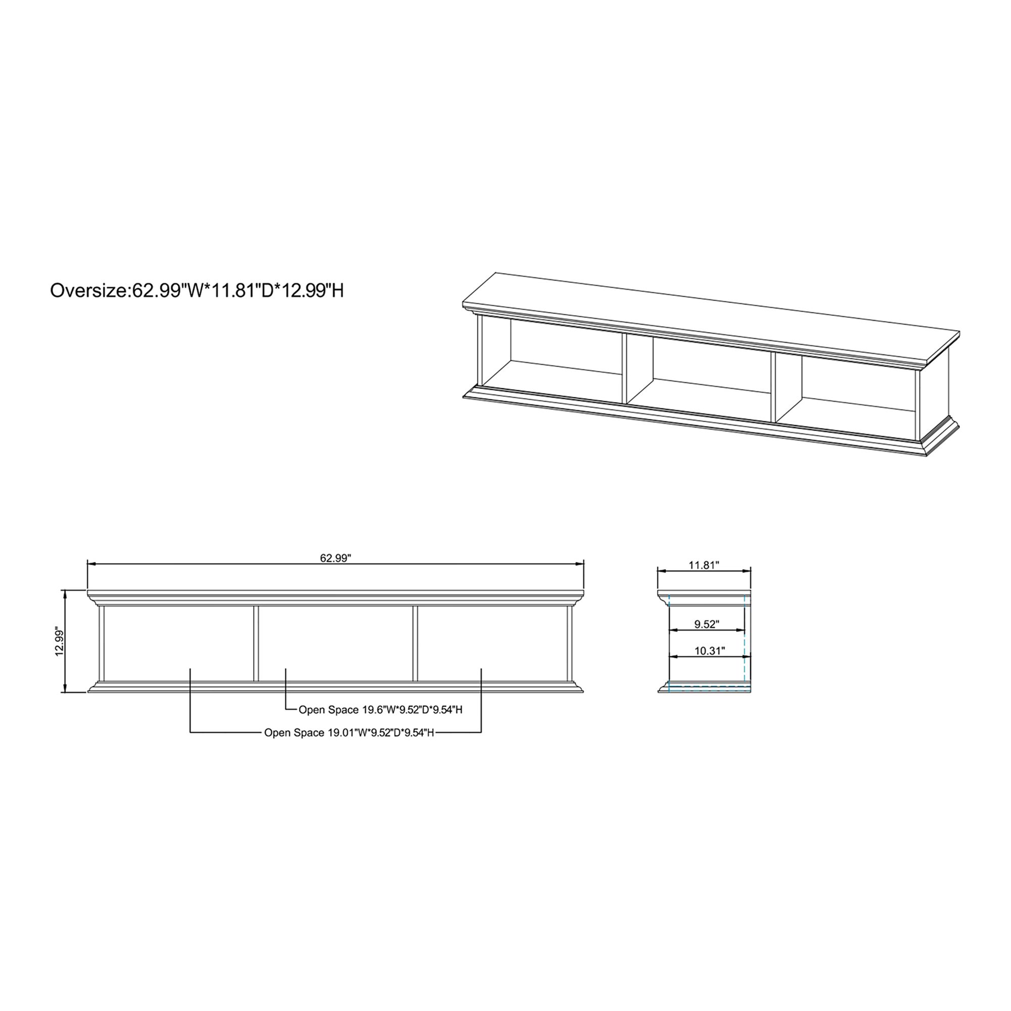 Pauly 63" Wide Hickory White Wood 3-Shelf Floating TV Stand