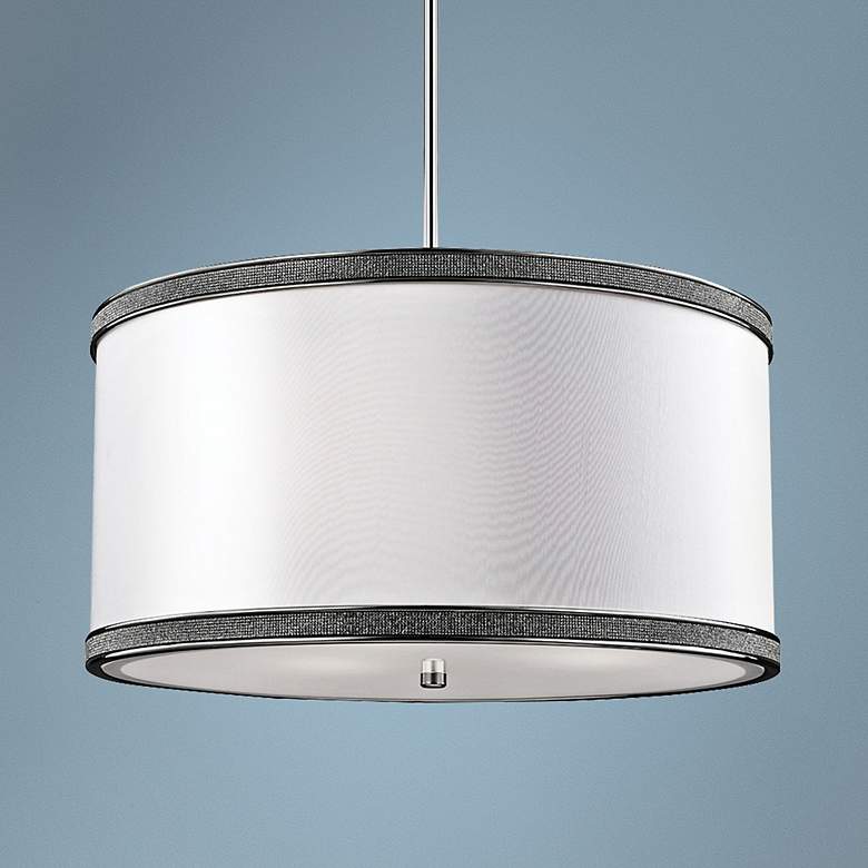 Image 1 Pave 20 inch Wide Polished Nickel 3-Light Drum Pendant