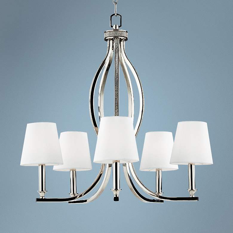 Image 1 Pave 25 1/4" Wide Polished Nickel 5-Light Chandelier