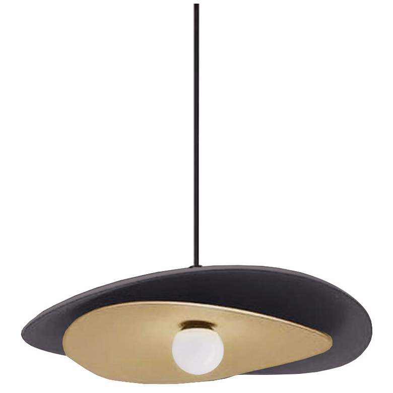 Image 1 Paven 20 inch Wide Matte Black And Aged Brass 12W LED Pendant