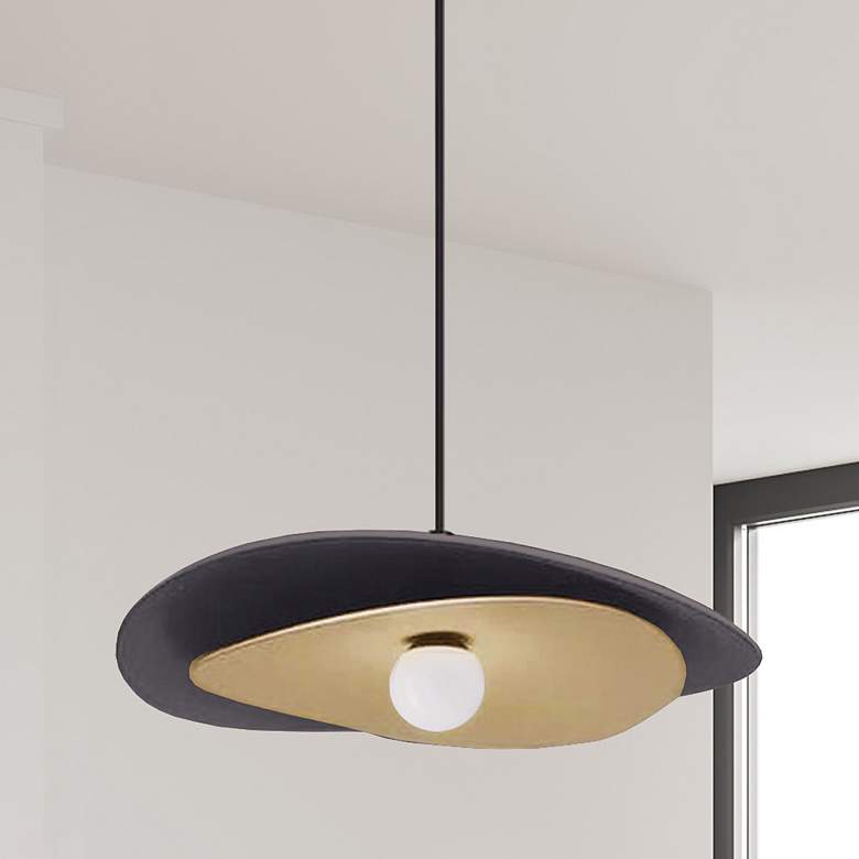 Image 1 Paven 20" Wide Matte Black and Aged Brass LED Pendant Light