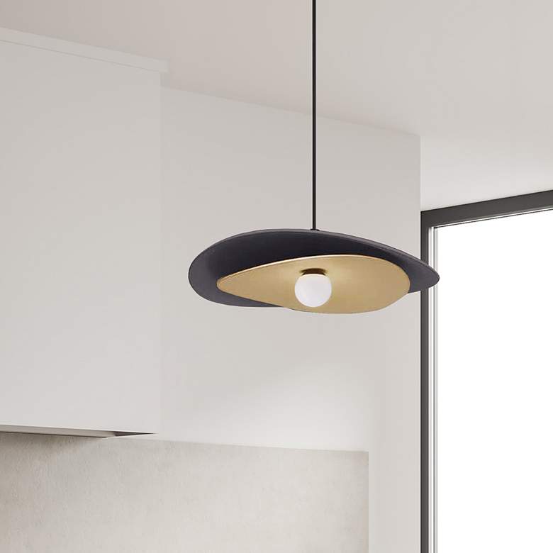 Image 4 Paven 20" Wide Matte Black and Aged Brass LED Pendant Light more views
