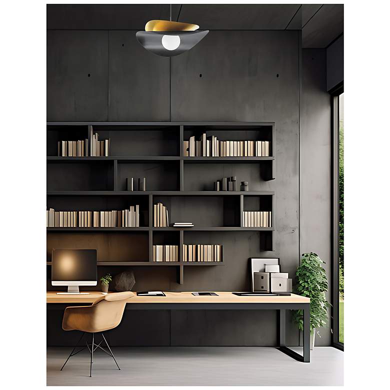 Image 2 Paven 20" Wide Matte Black/Aged Brass Finish Pendant more views