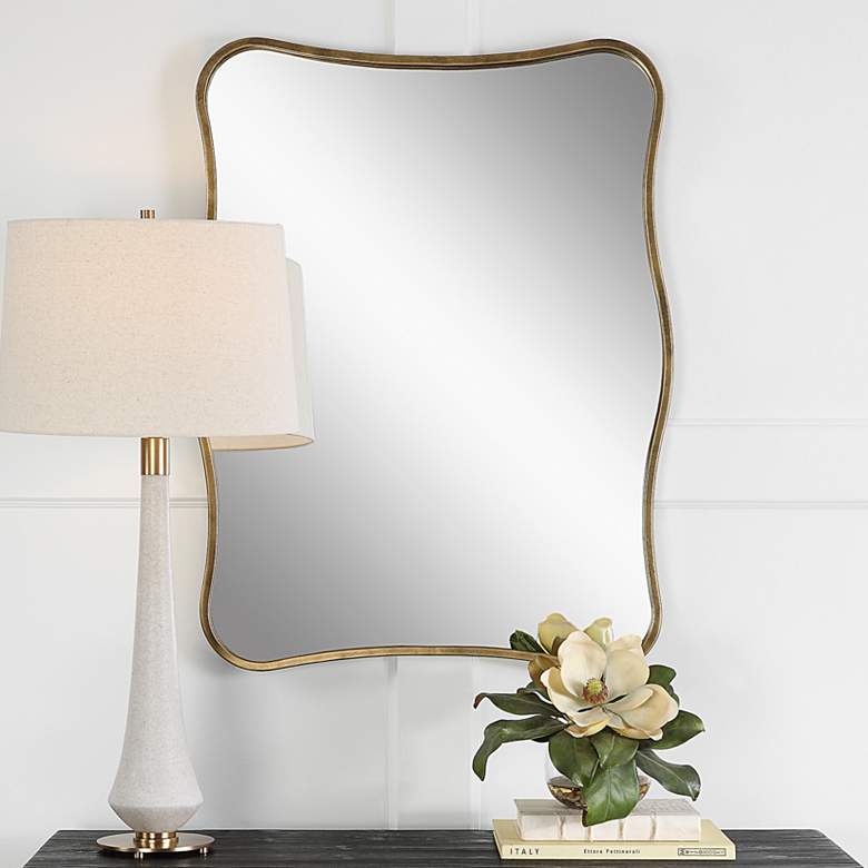 Image 2 Pavia Antiqued Gold 28 inch x 36 inch Curvy Vanity Wall Mirror
