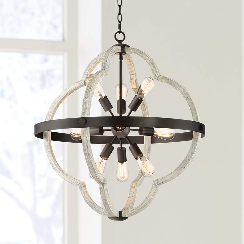 Image 1 Paxton 28" Wide Black and Gray Wood 9-Light Sputnik Pendant