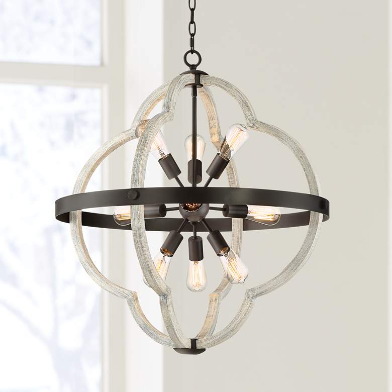 Image 1 Paxton 28 inch Wide Black and Gray Wood 9-Light Sputnik Pendant