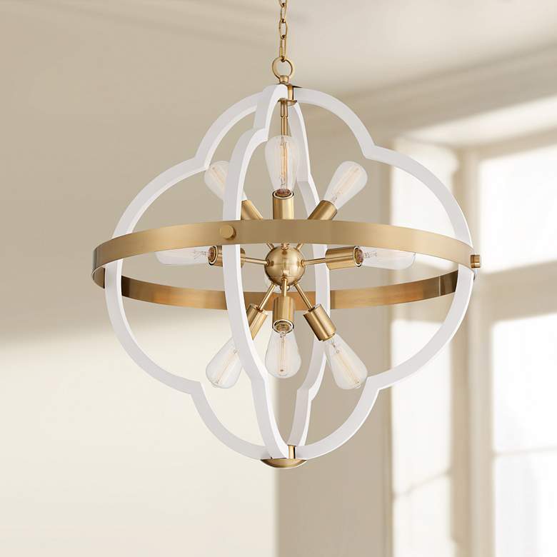 Image 1 Paxton 29 inch Wide Gold and White Wood 9-Light Sputnik Pendant