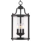 Payton 9&quot; Black and Clear Glass 3-Light Traditional Pendant Lantern