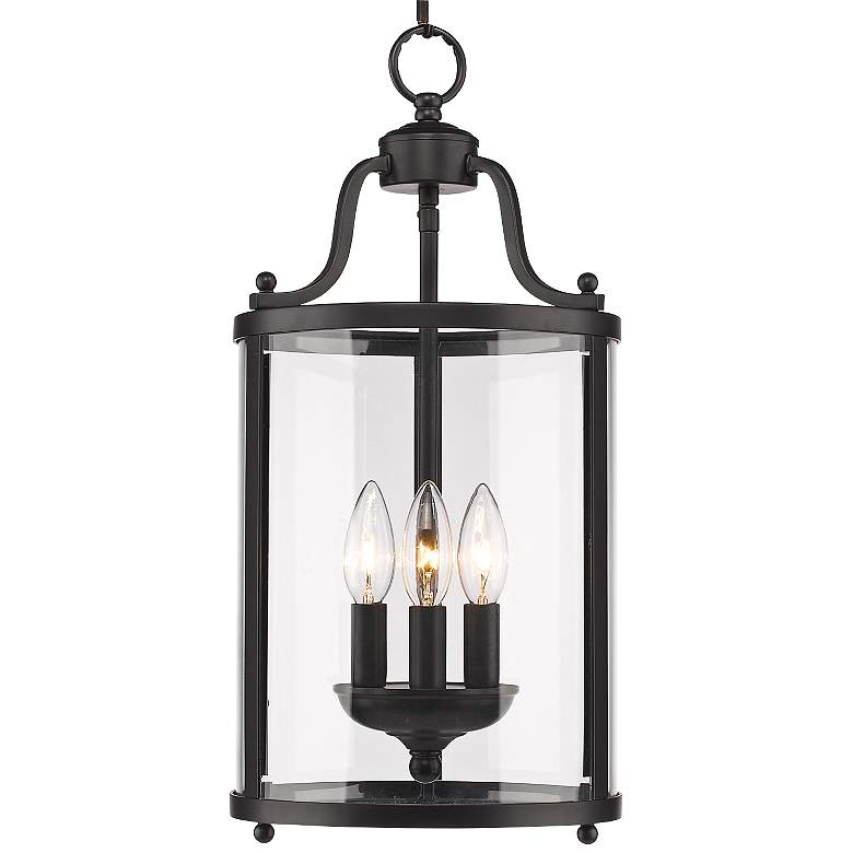 Image 2 Payton 9 inch Black and Clear Glass 3-Light Traditional Pendant Lantern