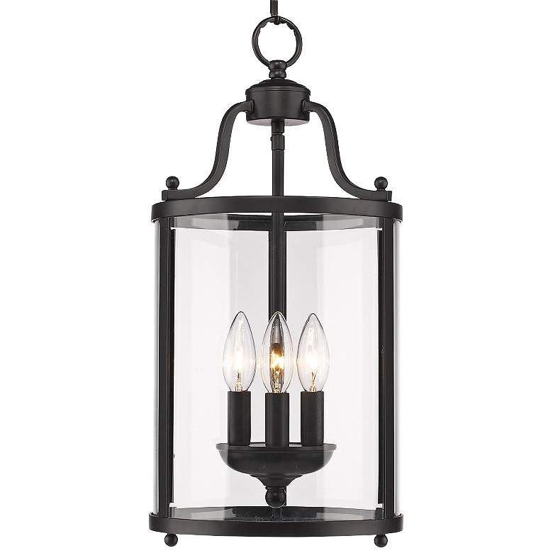 Image 2 Payton 9" Black and Clear Glass 3-Light Traditional Pendant Lantern