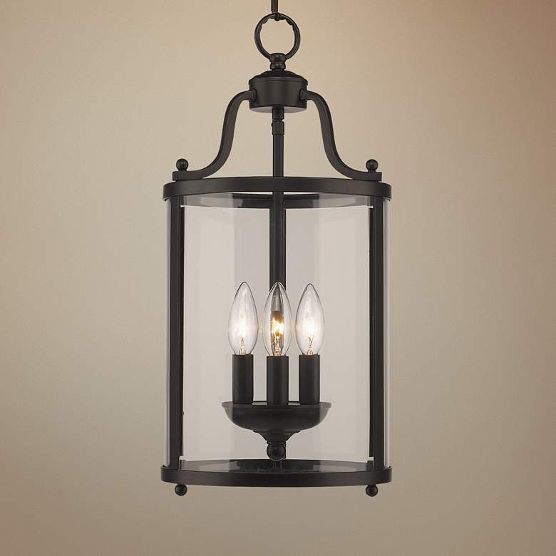 Image 1 Payton 9 inch Black and Clear Glass 3-Light Traditional Pendant Lantern