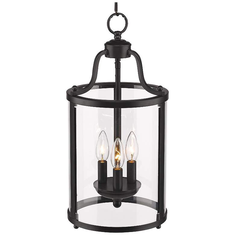Payton 9&quot; Black and Clear Glass 3-Light Traditional Pendant Lantern more views