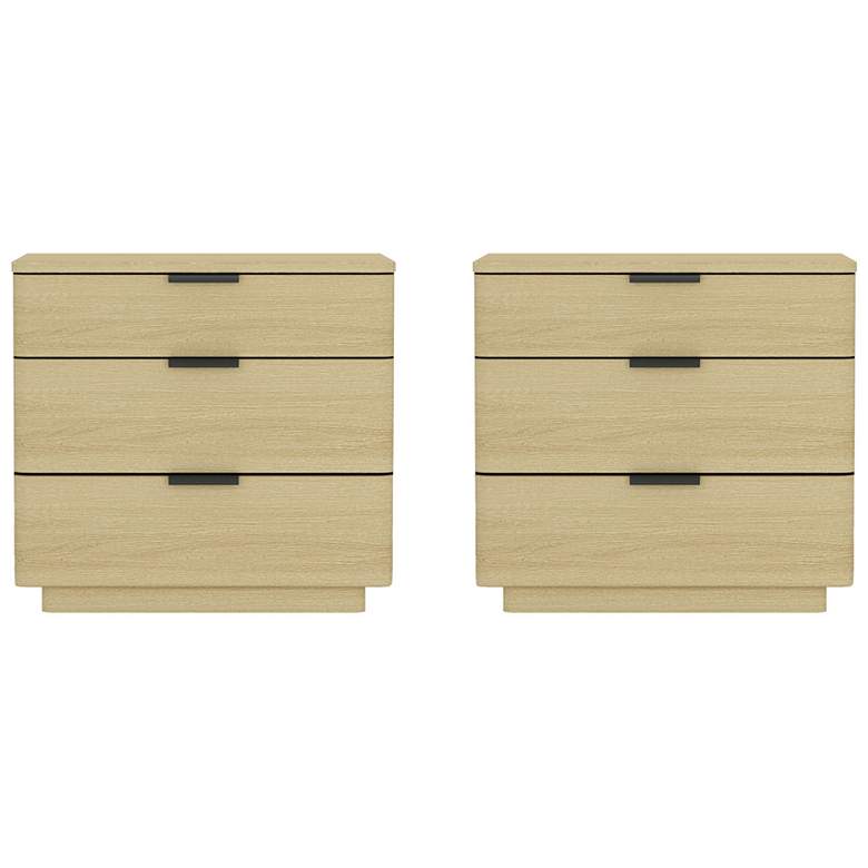 Image 2 Payton Modern Nightstand with 6 Drawers in Natural Oak and Black - Set of 2