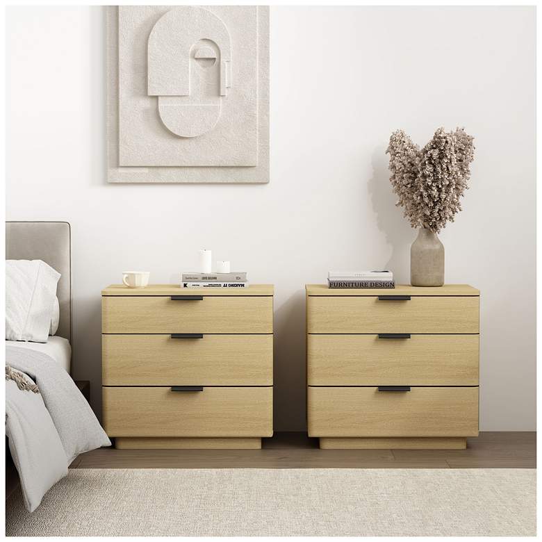 Image 1 Payton Modern Nightstand with 6 Drawers in Natural Oak and Black - Set of 2