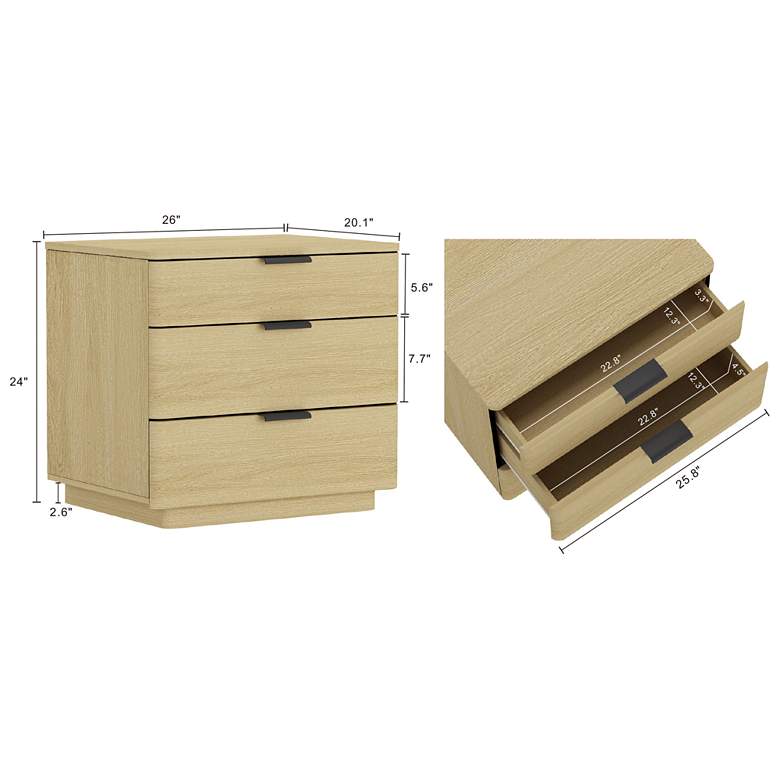 Image 3 Payton Modern Nightstand with 6 Drawers in Natural Oak and Black - Set of 2 more views