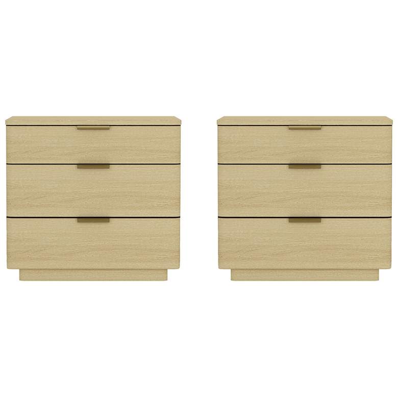 Image 2 Payton Modern Nightstand with 6 Drawers in Natural Oak and Gold - Set of 2