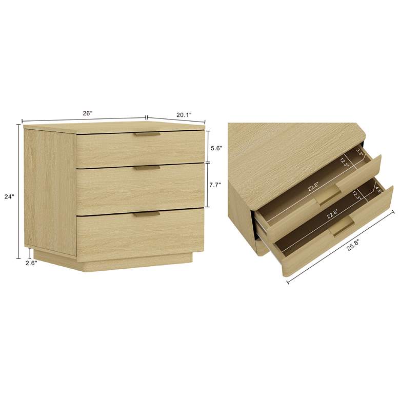 Image 3 Payton Modern Nightstand with 6 Drawers in Natural Oak and Gold - Set of 2 more views