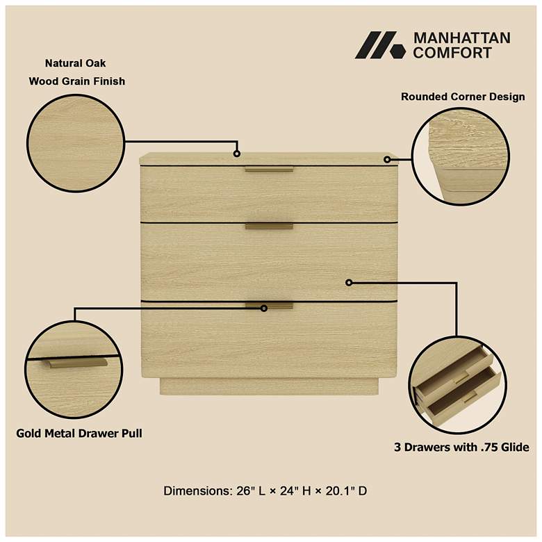 Image 4 Payton Modern Nightstand with 6 Drawers in Natural Oak and Gold - Set of 2 more views