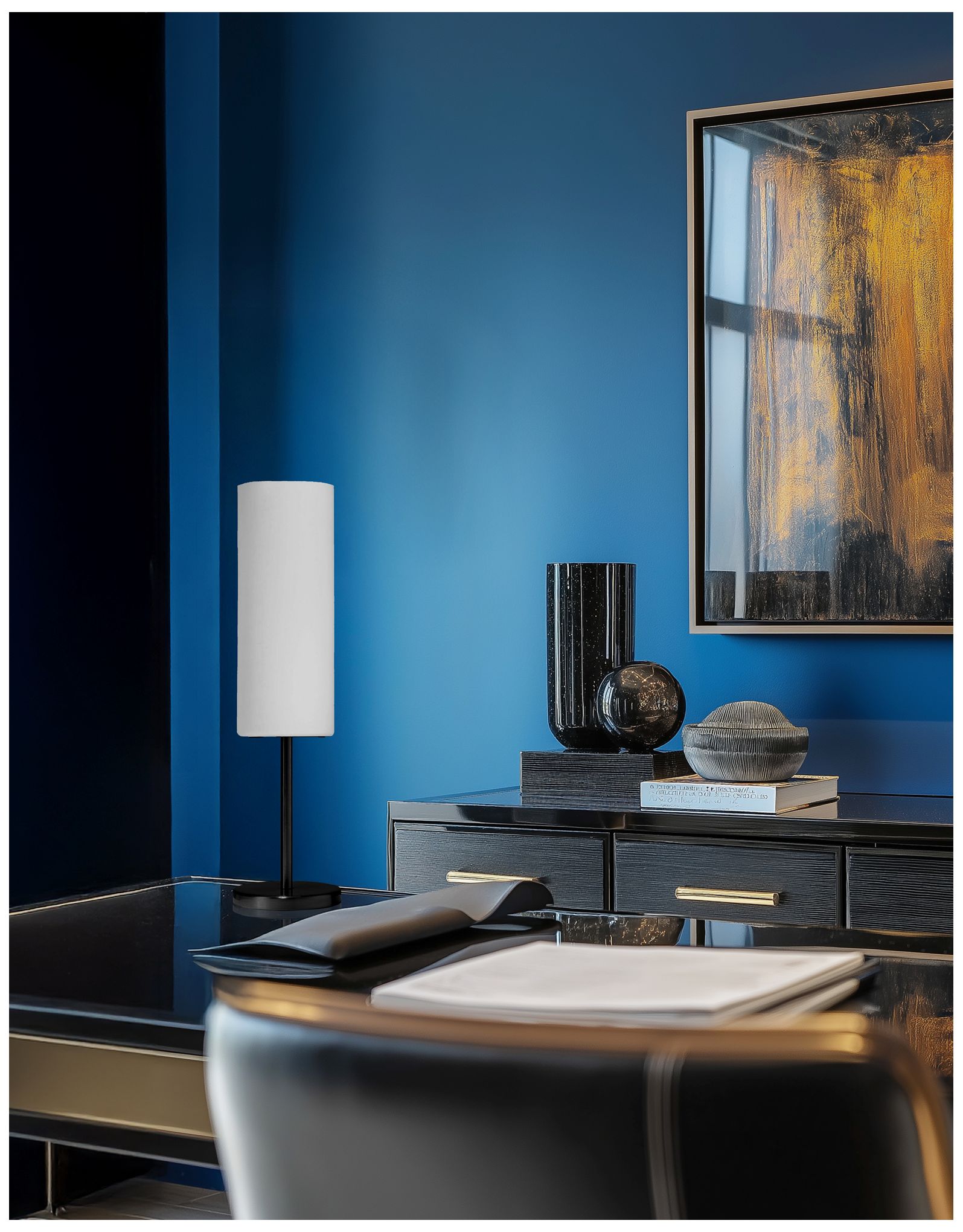 Image 4 Paza 18" High Matte Black Table Lamp With White Glass more views