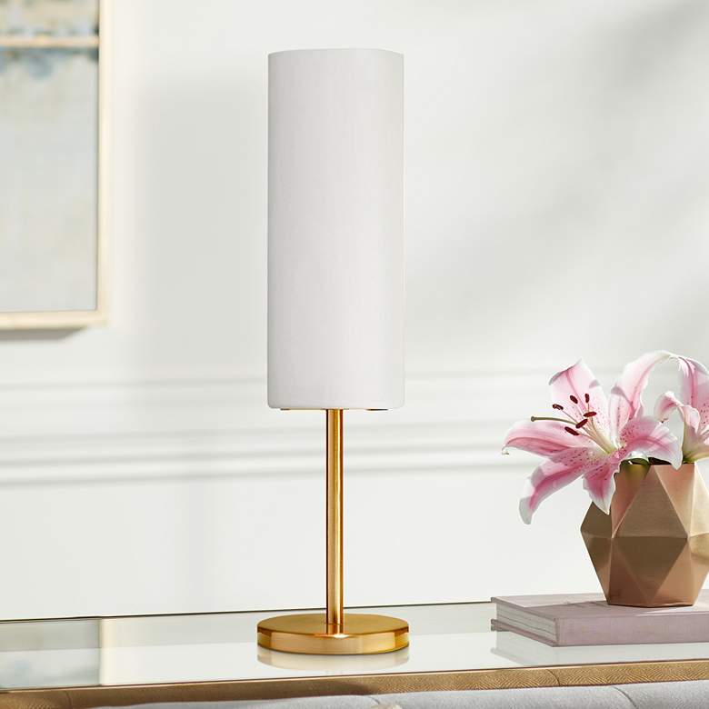 Image 1 Paza 18 inch High Aged Brass Metal Accent Table Lamp