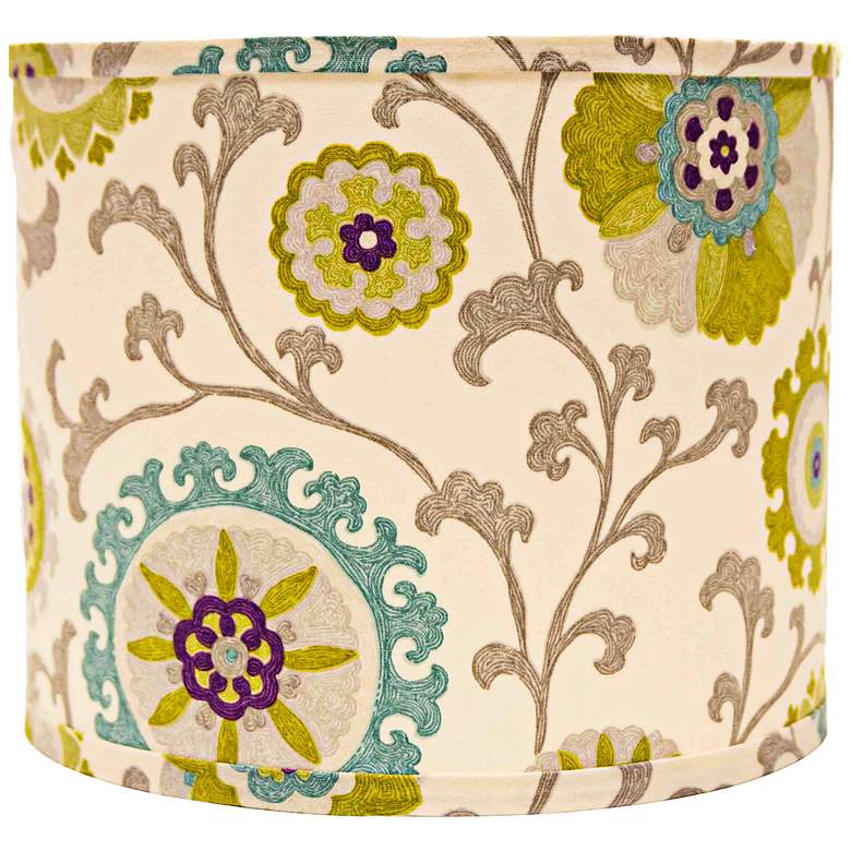 Image 1 Pea And Teal Floral Drum Lamp Shade 12x12x10 (Spider)