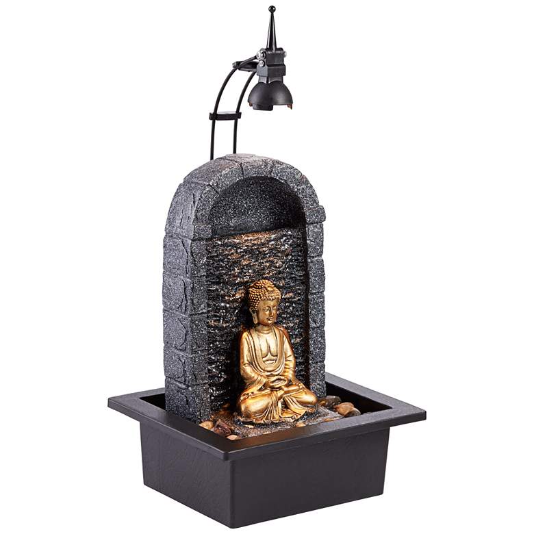 Image 1 Peace 17 inch Stone and Gold Buddha Table Fountain with Light