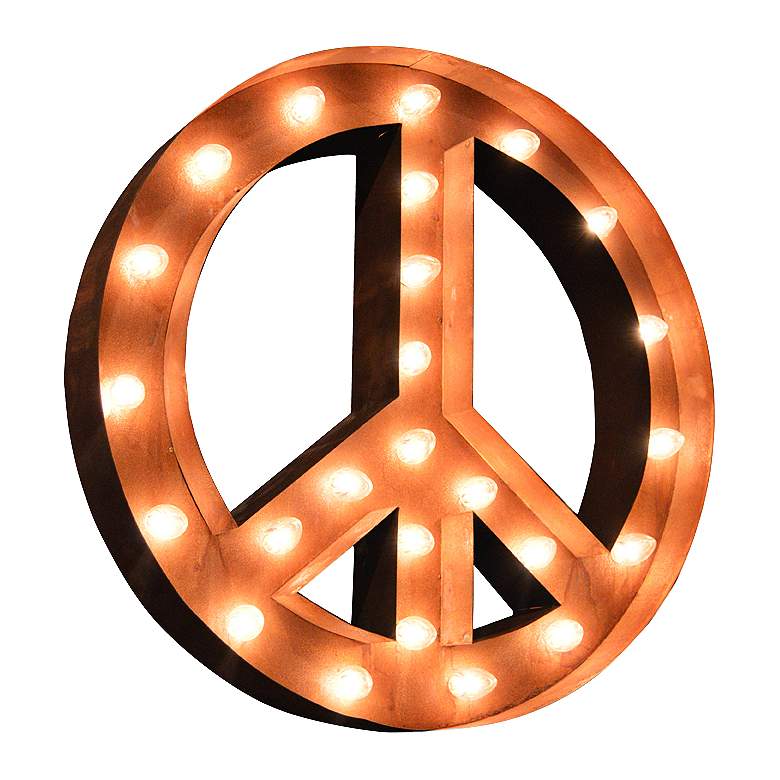 Image 1 Peace Sign 24 inch Round Rusted Lighted Marquee Sign