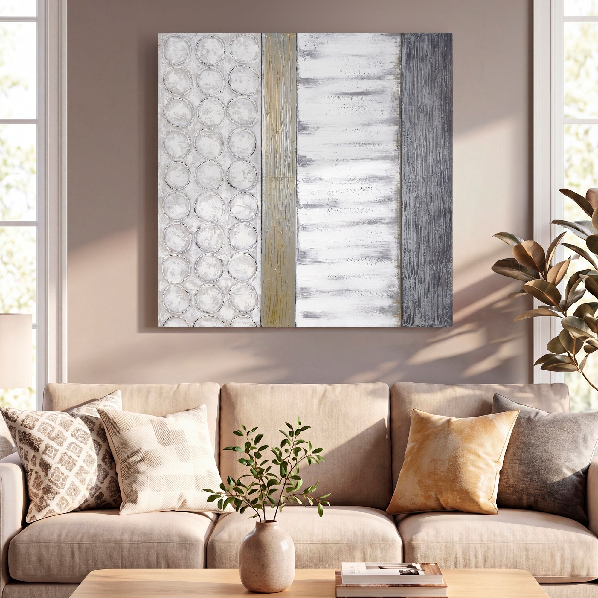 Image 7 Peaceful 48" Square Hand-Painted Canvas Wall Art more views