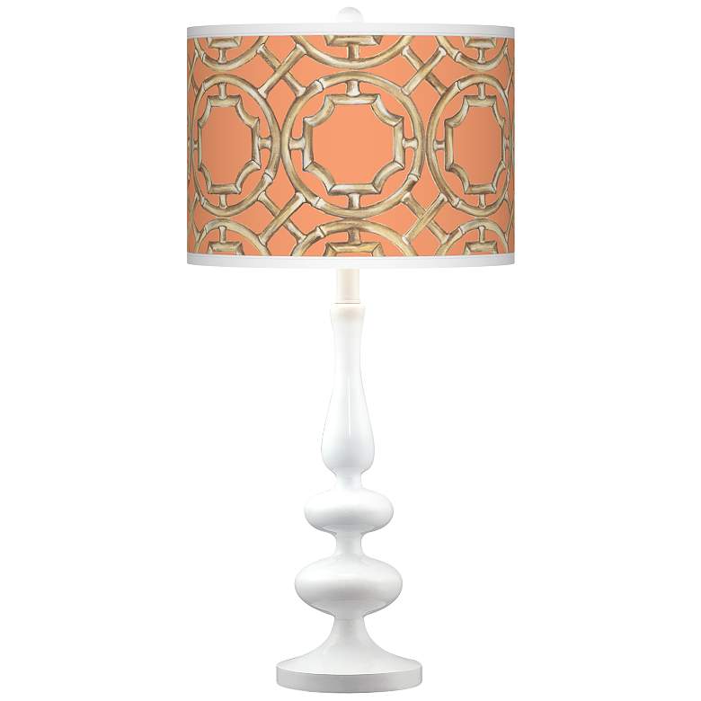 Image 1 Peach Bamboo Trellis Giclee Paley White Table Lamp