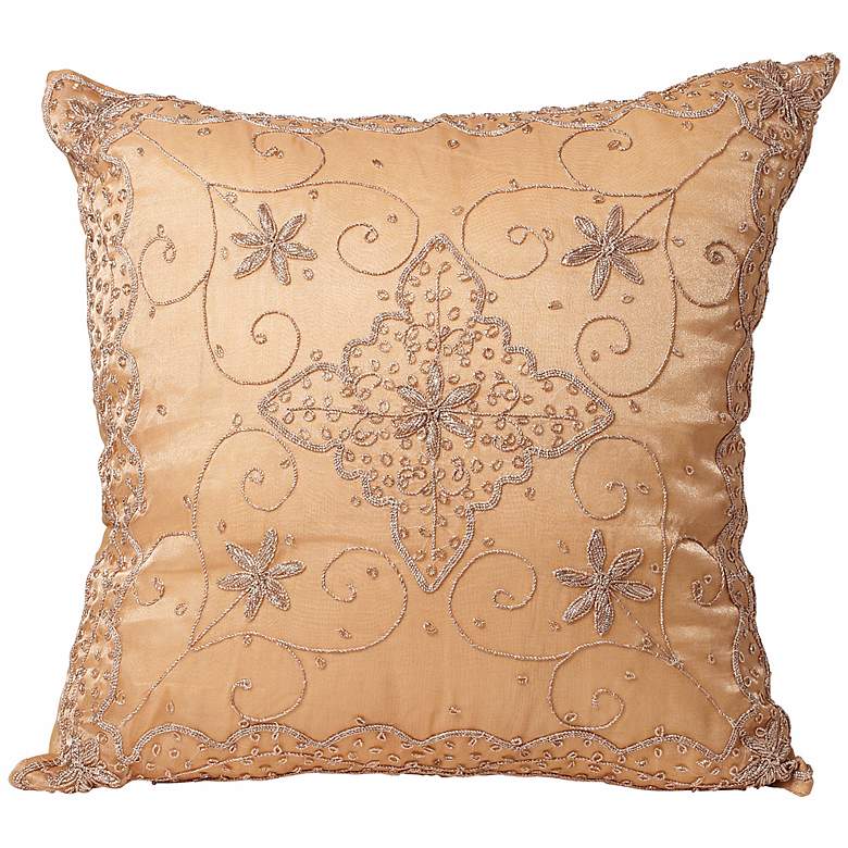 Image 1 Peach Hand-Made Beaded Accent Pillow