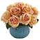 Peach Rose 11 1/2" Wide Faux Flowers in Ceramic Vase