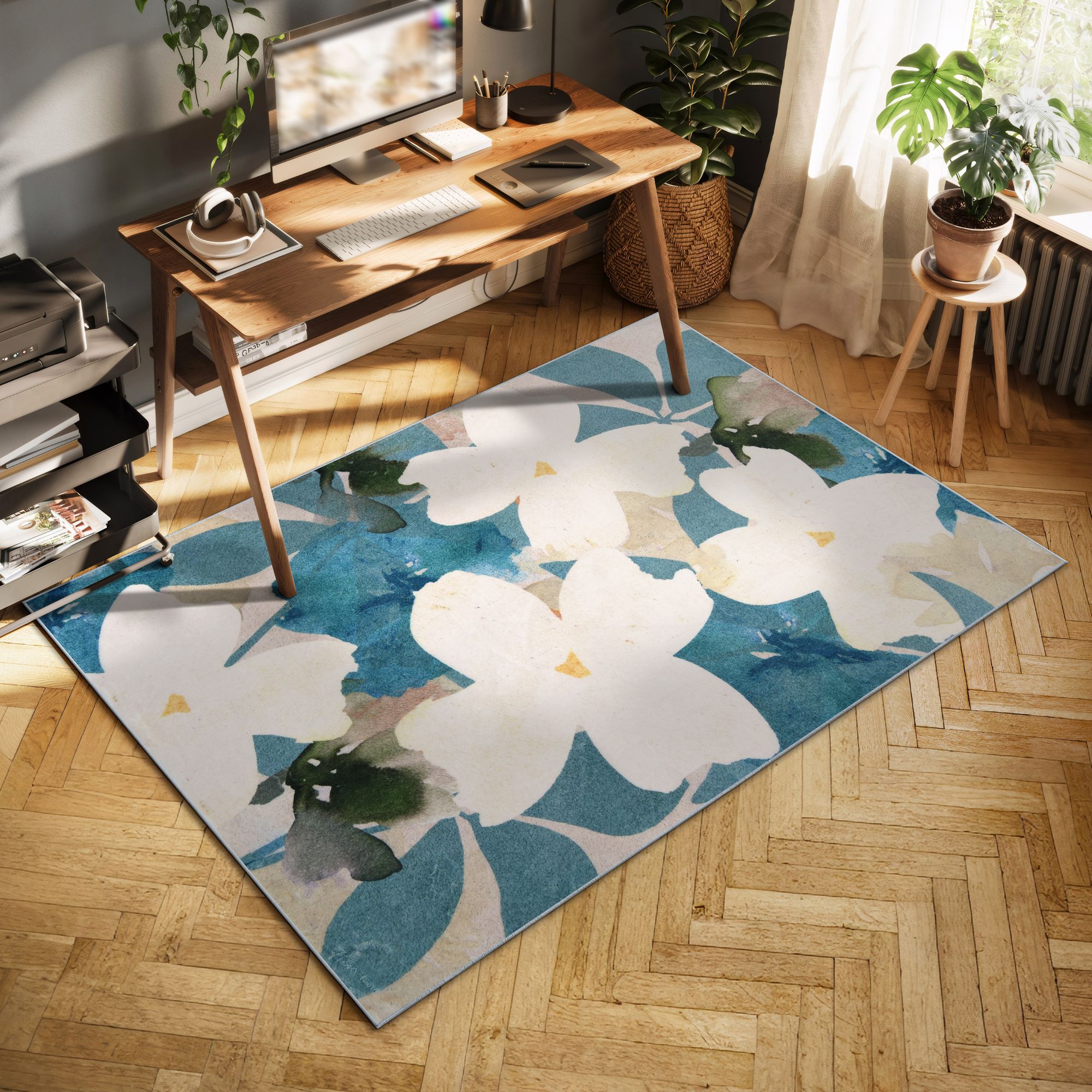 Image 3 Peach Teal Floral 5'x8'Hand Washable Flowers Power-loomed Art Area Rug more views