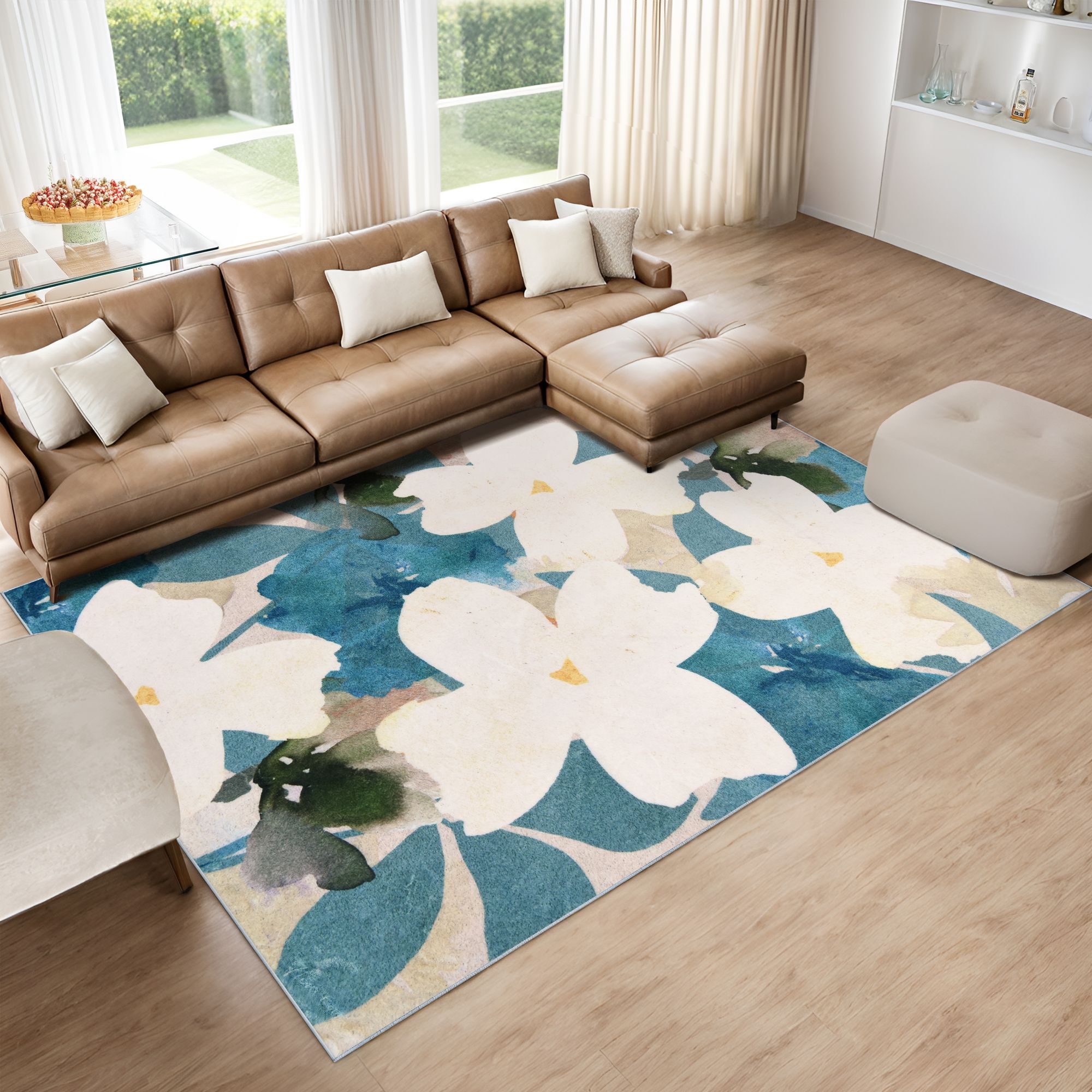 Image 3 Peach Teal Floral 8'x10'Hand Washable Flowers Power-loomed Art Area Rug more views