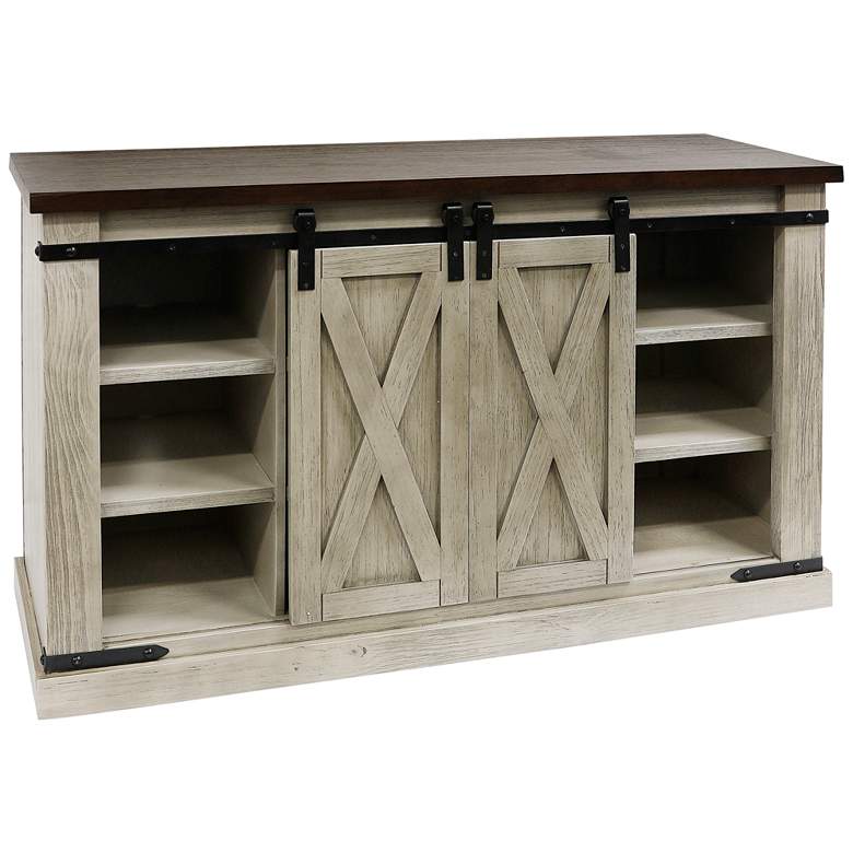 Image 1 Peachtree 52"W Antique White Sliding X-Brace Barn Door Media Console