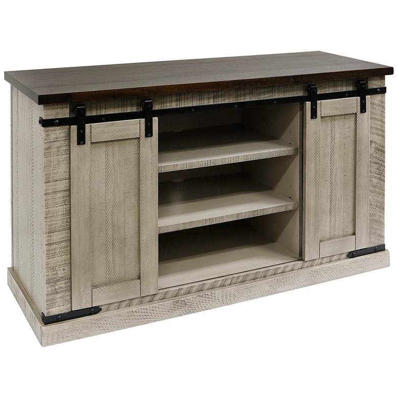 Image 1 Peachtree 52"W Rustic Antique White Sliding Barn Door Media Console