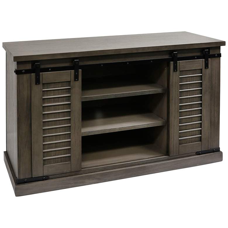 Image 1 Peachtree 52"W Rustic Taupe Gray Rods Sliding Barn Door Media Console