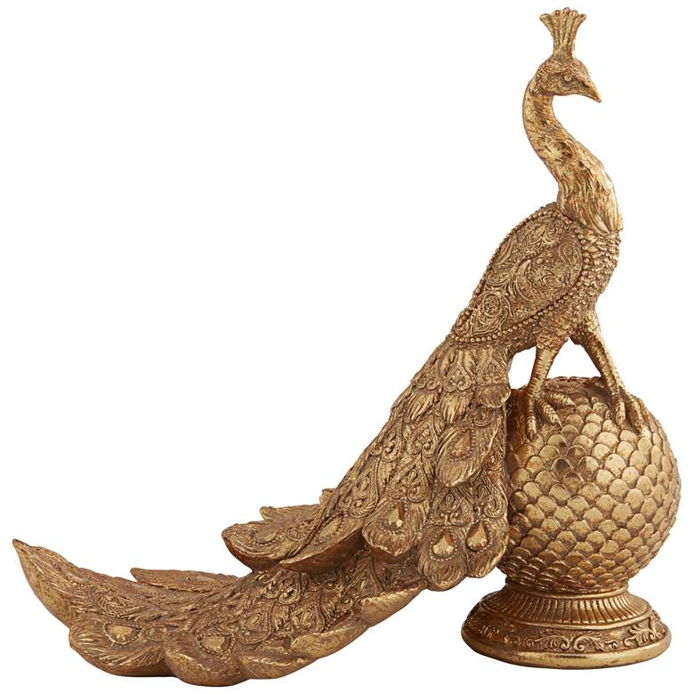 Image 2 Peacock 9 3/4 inch High Matte Gold Figurine