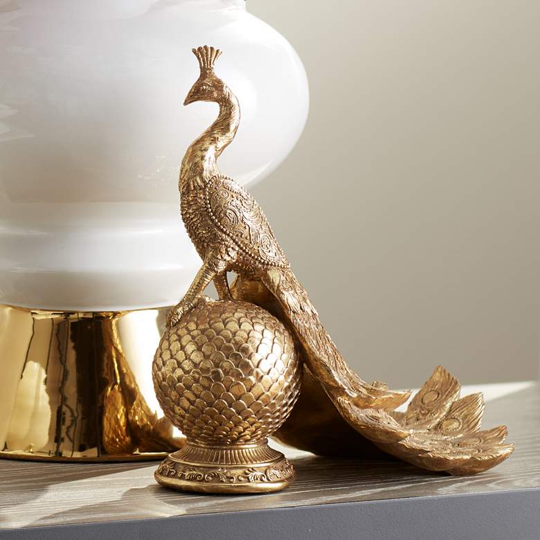 Image 1 Peacock 9 3/4" High Matte Gold Figurine