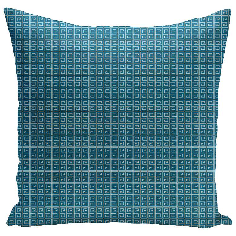 Image 1 Peacock Blue Greek Key 20 inch Square Outdoor Pillow