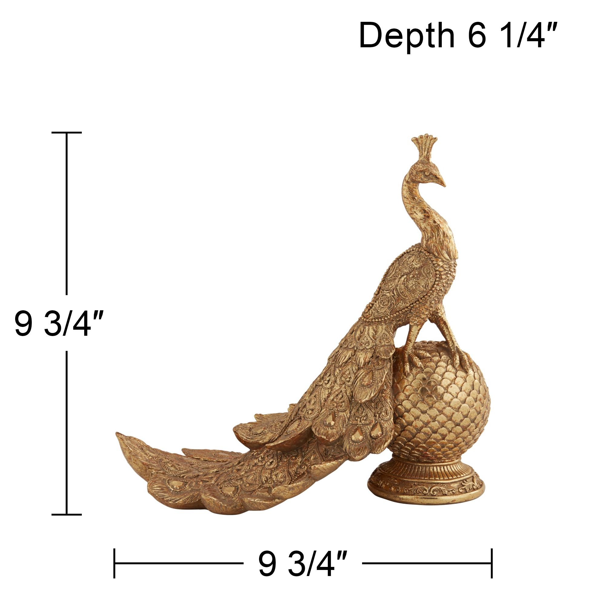 Peacock creature 9 3/4" High Matte Gold Figurine