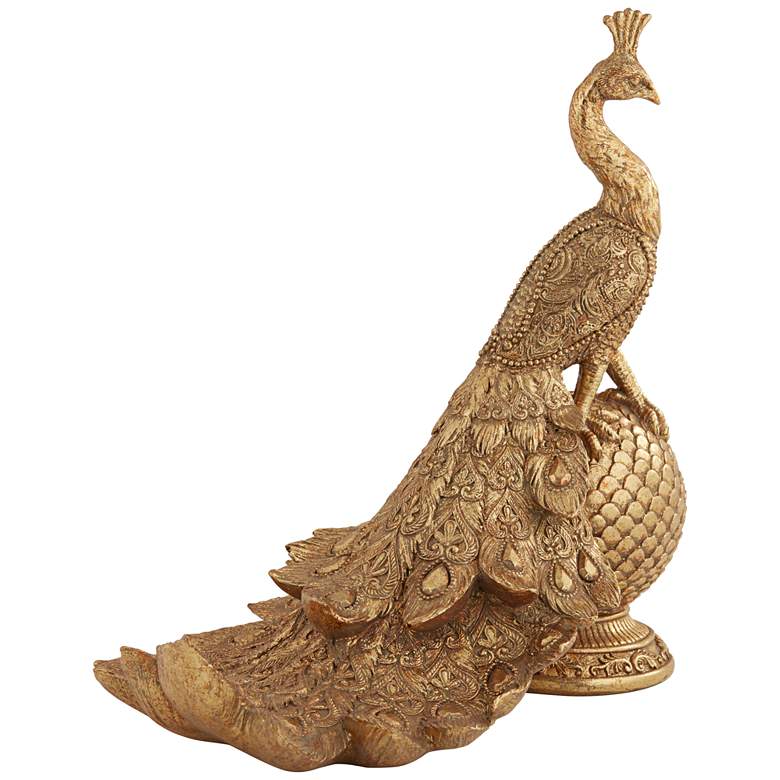 Image 7 Peacock creature 9 3/4" High Matte Gold Figurine more views