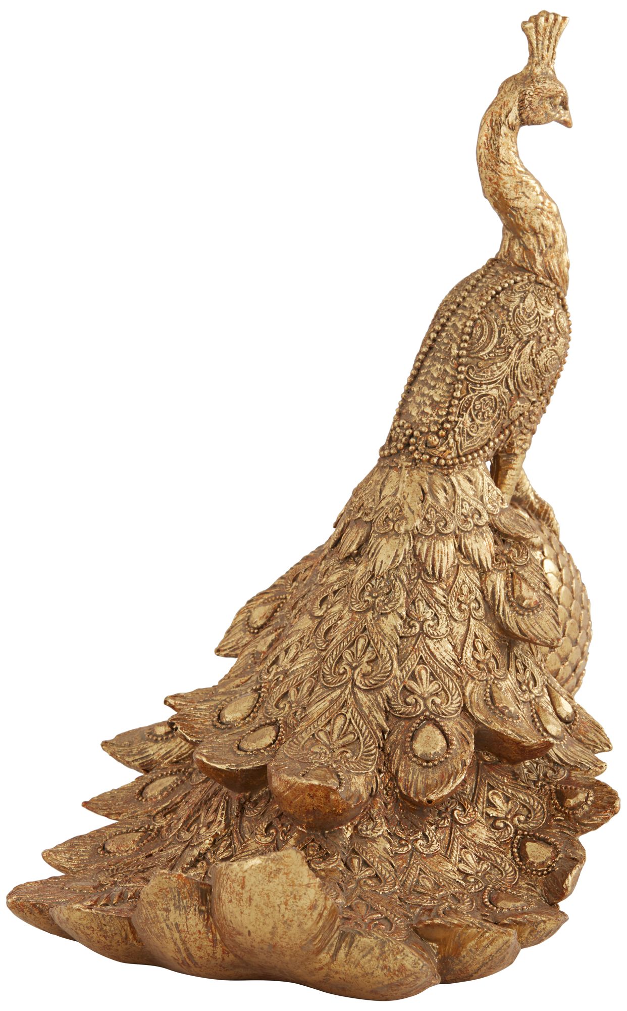 Peacock creature 9 3/4" High Matte Gold Figurine