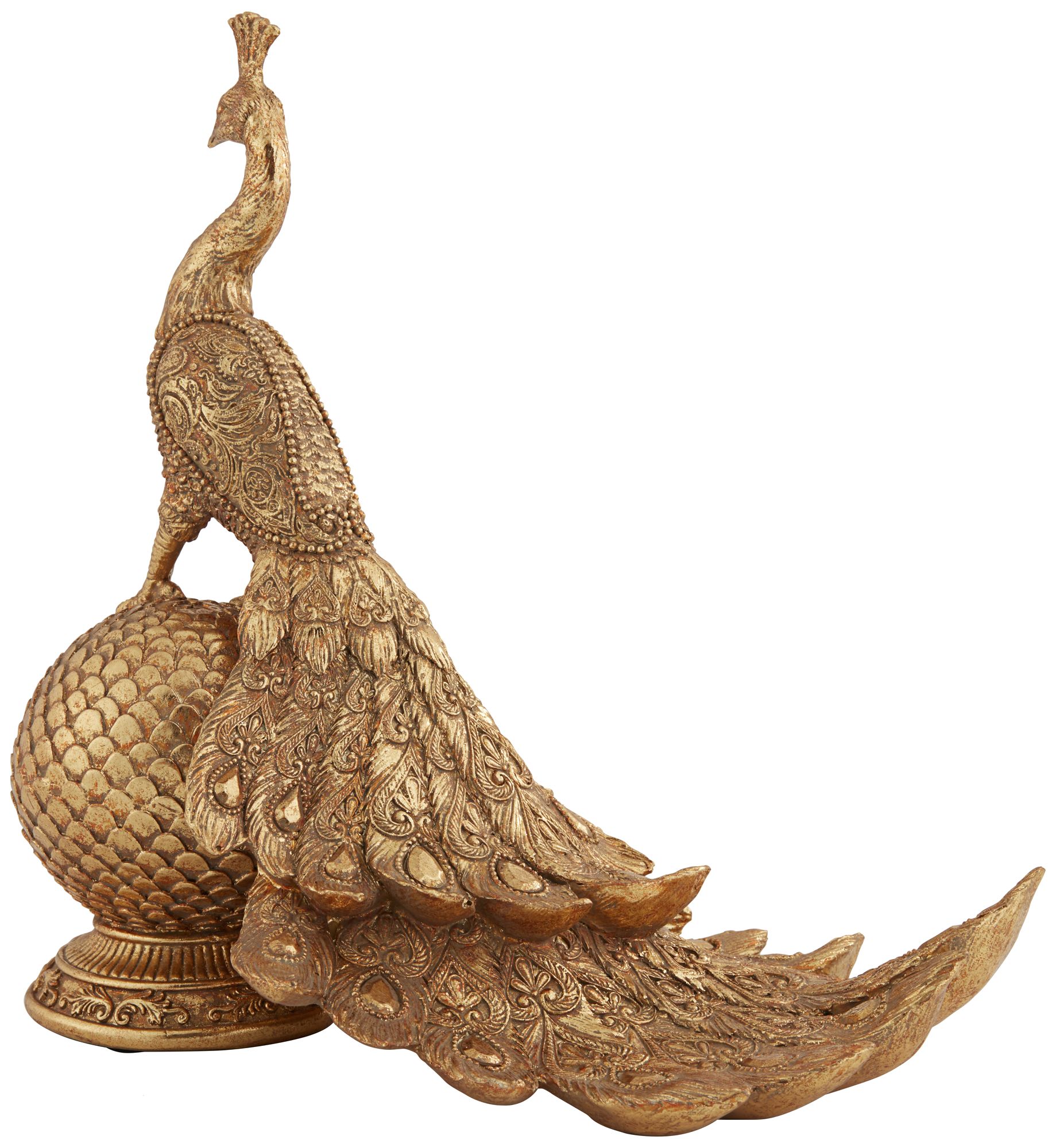 Peacock creature 9 3/4" High Matte Gold Figurine